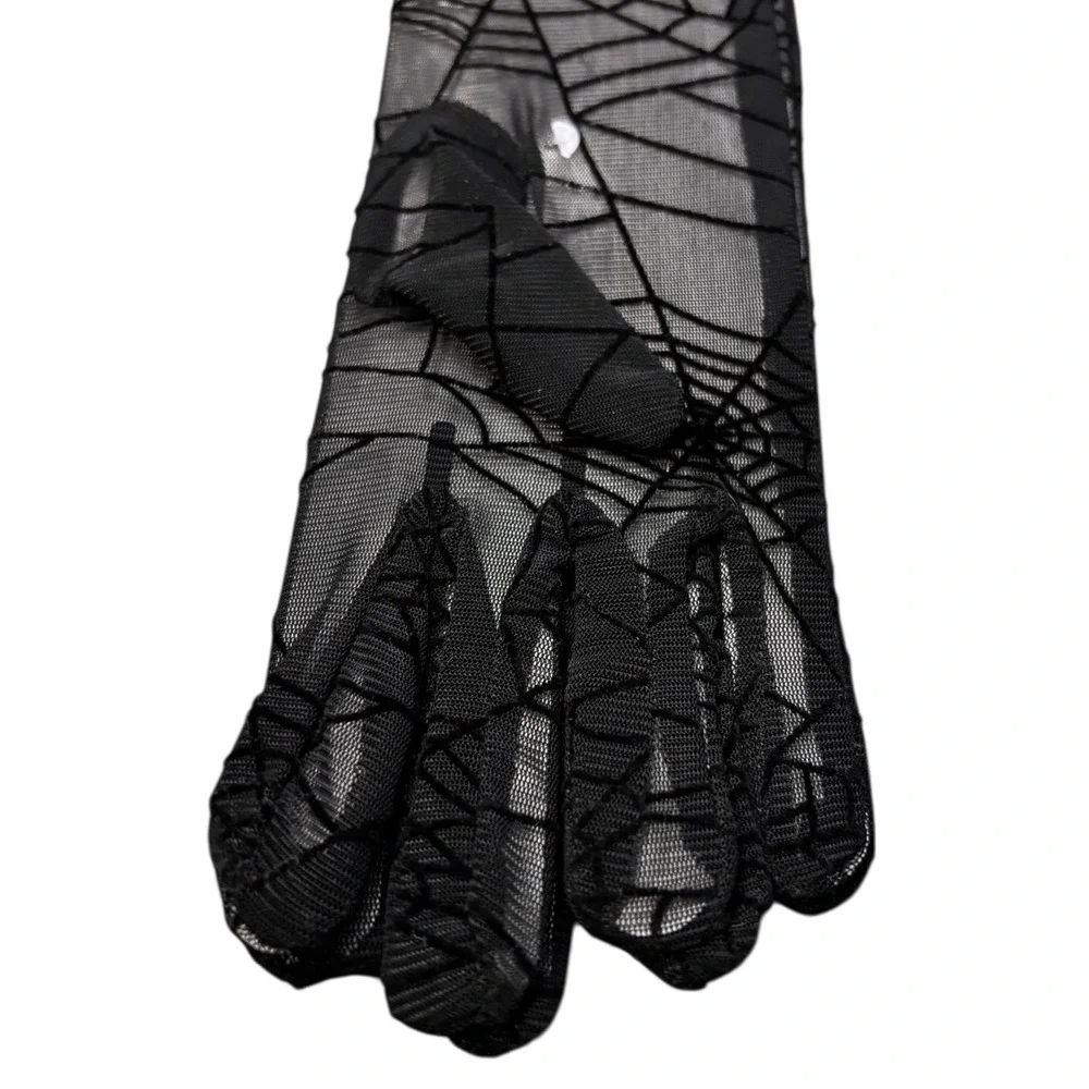 Halloween Black Spiderweb Lace Trim‎ Mesh Short Gloves Costume Accessory NEW